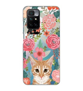 Redmi 10 2022 Uyumlu Kedi ve Çiçek Desenli Şeffaf Telefon Kılıfı