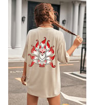Kuyruklu Tilki Tasarım Basklı Tshirt (Bej)