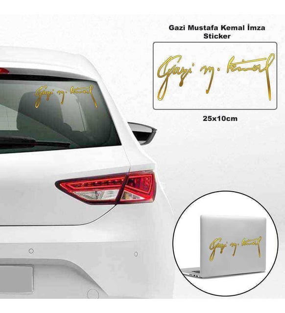 Adesivo Auto Con Autografo Atatürk – Mustafa Kemal Imza – 20x7 Cm – Oro – Per Vetro E Superfici Lisce