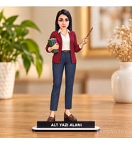 Kişiye Özel Kadin Ogretmen Kisiye Ahsap Karikatürlü 18 cm MDF Masaüstü Biblo - Öğretmen Hediyesi Öğretmene Özel Hediye