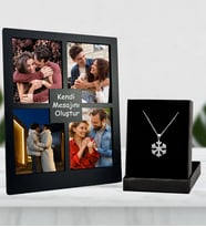 Kişiye Özel 4 Fotoğraflı Mesajını Oluştur Siyah Renk Kolaj Masaüstü Çerçeve Ve Gümüş Kaplama Kolye