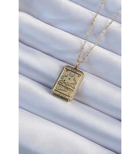 316L Çelik Zincir Eskitme Altın Renk Ay Figürlü Tarot Kolye 5886 - HPSBYI8455-3349