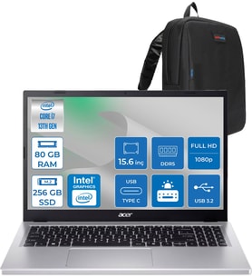 Acer Aspire Go 15 Intel Core I7-13620H Ddr5 80GB 256GB SSD Freedos Intel UHD Graphics 15,6" Fhd (1920 x 1080) IPS Taşınabilir Bilgisayar NXJ6SEY001F31 + Zetta Çanta