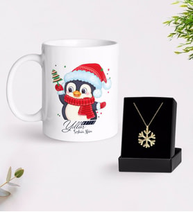 BK Gift Kişiye Özel Yılbaşı Mutlu Yıllar Tasarımlı Kupa ve Kar Tanesi Kolye-15