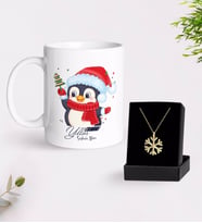 BK Gift Kişiye Özel Yılbaşı Mutlu Yıllar Tasarımlı Kupa ve Kar Tanesi Kolye-15