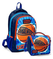Coral High Erkek Çocuk Okul Sırt ve Beslenme Çantası Seti Lacivert Turuncu Basketbol