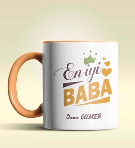 Kişiye Özel En İyi Baba Tasarımlı Siyah Kupa Bardak (Turuncu)