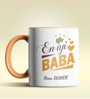 Kişiye Özel En İyi Baba Tasarımlı Siyah Kupa Bardak (Turuncu)