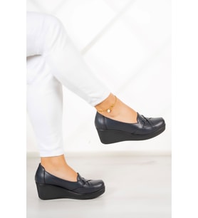 Erkan Saçmacı Shay Lacivert Hakiki Deri Dolgu Topuklu Günlük Ayakkabı
