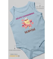 Aileyi Uyandırma Servisi Baskılı Bebek Zıbını – Çıtçıtlı Body  %100 Pamuk Sıfır Kol (Bebek Mavisi)