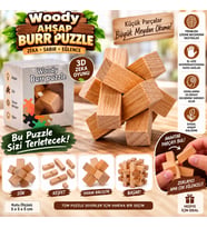 Woody Ahşap Burr Puzzle 3D Zeka Oyunu Çentikli Ahşap Parçalı El Becerisi ve Problem Çözme