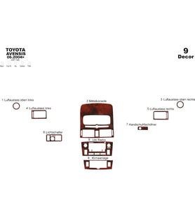 Meriç® Toyota Avensis Ön Torpido Kaplama Maun 9 Parça 2004-2005 (Maun)
