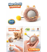 KP Şarjlı Hareketli Peluş Kedi Oyuncağı Kuyruklu 5 cm – İnteraktif Titreşimli Hareketli Top