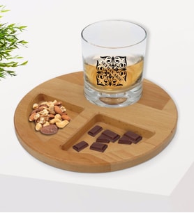 BK Gift Kişiye Özel İsimli Viski Bardağı ve Doğal Masif Ahşap Yuvarlak Sunum Tabağı Çerezlik Hediye Seti-10