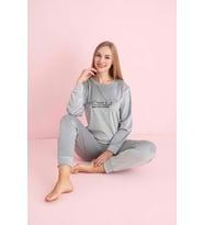 Pijamerry Kadın Kışlık Bisiklet Yaka Kadife Pijama Takımı 3023G - 1 Adet (Gümüş)