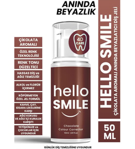 Hello Smile Beyazlatıcı Diş Jeli 50 ml SLS İçermez Çikolata Aromalı Anında Etki Ton Düzeltici