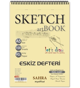 Lexroo Sahra A5 Eskiz Defteri - 90 gr. 100 yaprak Spiralli Kaliteli Sanatçı Çizim Defteri