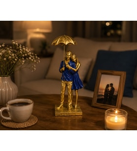 Doremcy Şemsiyeli Sevgili Biblo Lacivert Gold Romantik Çift Biblosu Sevgiliye Hediye