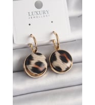 Pirinç Gold Renk Leopar Desenli Daire Model Kadın Küpe - TJ-BKP9878