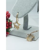 Rose Altın Kaplama Vip Seri Kararmaz Baget Taşlı Sallantılı Yıldız Küpe 3 cm