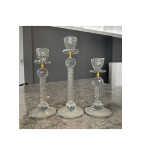 Dekoratif Kristal Cam Üçlü İnce Uzun Metal Şamdan Gold