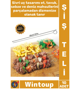 #ŞişSeti Kaliteli Dayanıklı Mutfak Izgara Kebap Çöp Şiş Aparatı Metal 10'lu Paslanmaz Çelik Şiş Seti