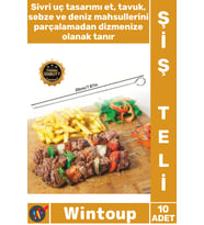 #ŞişSeti Kaliteli Dayanıklı Mutfak Izgara Kebap Çöp Şiş Aparatı Metal 10'lu Paslanmaz Çelik Şiş Seti