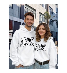 Te Amo Çift Hoodie – Oversize Unisex Sevgili Kombin Sweatshirt (Beyaz)