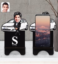 BK Gift Kişiye Özel Plakalı Erkek Volkswagen Golf Karikatürlü Ahşap Biblo Telefon Standı-1
