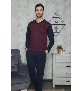 Kly 7420 Erkek Battal V Yaka Pijama Takımı (Bordo)