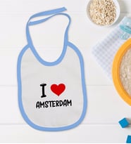 BK Kids I Love Amsterdam Tasarımlı Mavi Bebek Mama Önlüğü - Model 1