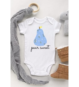 Unisex Bebek Beyaz Armut Baskılı Kısa Kollu Çıtçıtlı Body