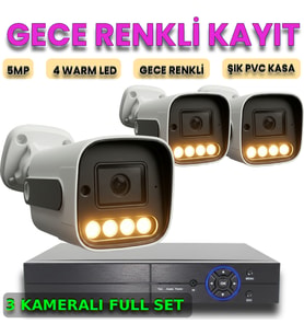 XMPRO Gece Renkli Gösteren 3 Kameralı 5 Megapiksel Güvenlik Kamerası Seti
