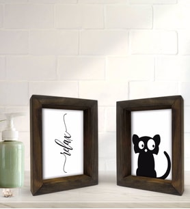 Bk Gift Banyo Dekoratif 2'li Doğal Masif Ahşap Çerçeve 15x20cm-3 (Beyaz)