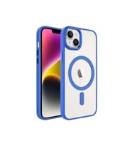 Apple iPhone 14 Plus Uyumlu Kılıf Wireless Şarj Özellikli Zore Krom M-safe Silikon Kapak (Mavi)