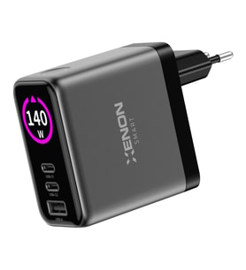 Xenon Smart Hızlı Şarj Adaptörü  140W GaN, 2x USB-C & USB-A Çıkışı, PD PPS, Dijital Ekran (X6415) (A.Siyah)