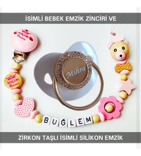 Sahi Aksesuar İsimli Bebek Emzik Zinciri ve Bebek Silikon Emzik