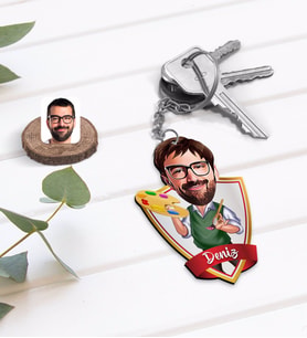 BK Gift Kişiye Özel İsimli Erkek Ressam Karikatürlü Ahşap Anahtarlık-1