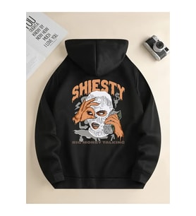 Unisex Big Money Shıesty Baskılı Oversize Baskılı Kapşonlu Sweatshirt 3 Iplik (Siyah)