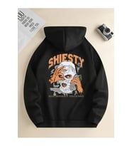 Unisex Big Money Shıesty Baskılı Oversize Baskılı Kapşonlu Sweatshirt 3 Iplik (Siyah)