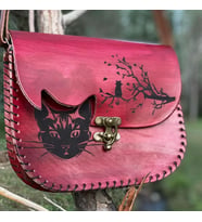Kedi Severlere Özel Deri Omuz Çantası Fuşya