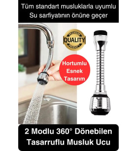 Premium 2 Modlu Hortumlu 360° Dönebilen Perlatör Başlık Mutfak Lavabo Tasarruflu Musluk Ucu Tasarım