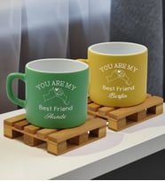 BK Gift Kişiye Özel İsimli Best Friend 2’li Yeşil ve Sarı Renkli Middle Çay & Kahve Fincanı-2, Arkadaşa Hediye, Sevgiliye Hediye