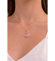 Kadın Gold Renk Pembe Kalpli İnce Zincir Kolye (Altın)
