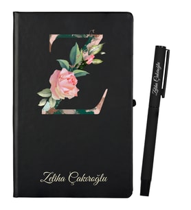 Yılbaşı Hediyesi Kişiye Özel Siyah Defter ve Siyah Roller Kalem Seti