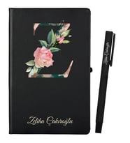 Yılbaşı Hediyesi Kişiye Özel Siyah Defter ve Siyah Roller Kalem Seti