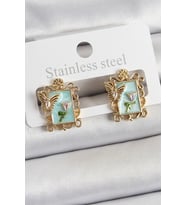 Pirinç Yeşil Mineli Sanatsal Portre Model Gold Renk Kadın Küpe 5886 - SSSSSS6104-6157