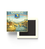 Retro Bosna-Hersek Saraybosna Şehri Temalı Vintage Buzdolap Magneti – 9x9 cm