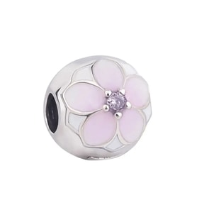Nur Silver Durdurucu Pembe Çiçek Gümüş Charm NUR-BL10028