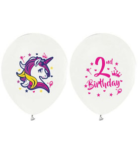 Balon baskılı lisanslı 12 inc 4+1 unıcorn 2 yaş beyaz pk:100-